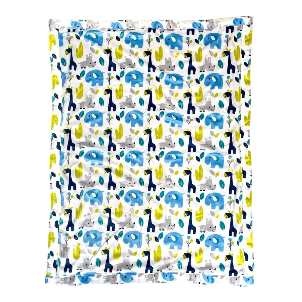 S L Home Fashions Baby Blanket Giraffe Elephant Rhino Blue Green Gray